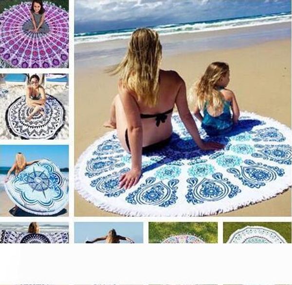 

36 типы лето большой полиэстер печатный круглый пляжные полотенца с кисточкой circle пляжное полотенце салфетка de plage 150 * 150см бесплат