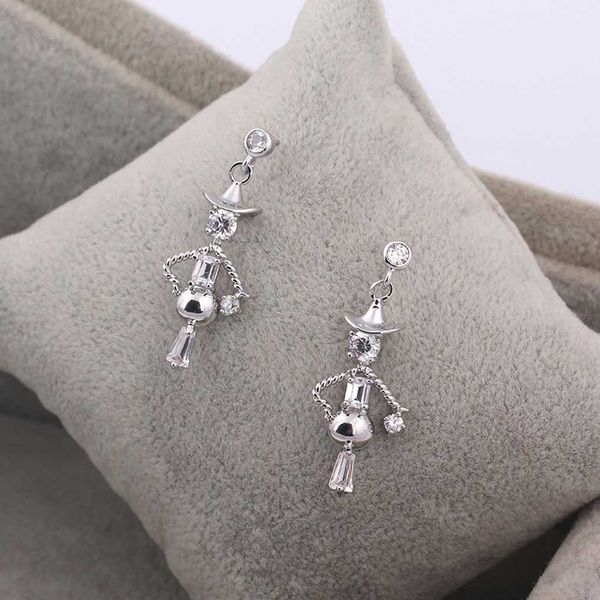 

women zircon unique design shining dangle earring girl human shape glittering eco-friendly copper ear drop jewelry, Silver