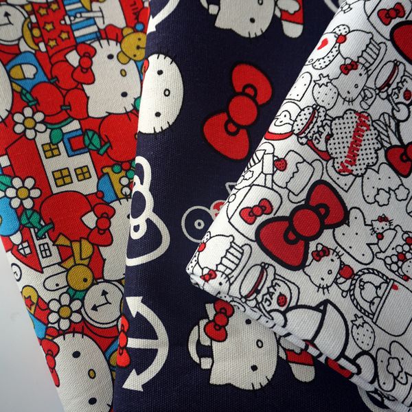 

90*140cm patchwork cartoon kitty canvas fabric cotton fabric for tissue kids bag shoe diy handmade materials, Black;white