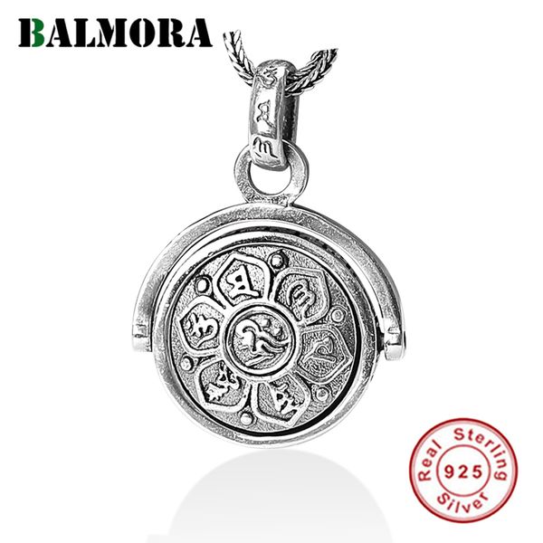 

balmora 925 sterling silver buddhism spinner rotating charm pendants&necklace for men women fashion six words' sutra jewelry