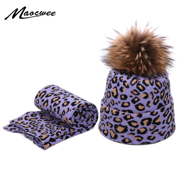 

new fashion beanie hat scarf set for women leopard print autumn winter plus velvet warm scarf female cotton real fur pompon caps, Blue;gray