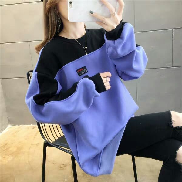 

добавить бархат с капюшоном толстовка женская версия рукавов ветер осень / зима 2020 большой размер блузки, Black