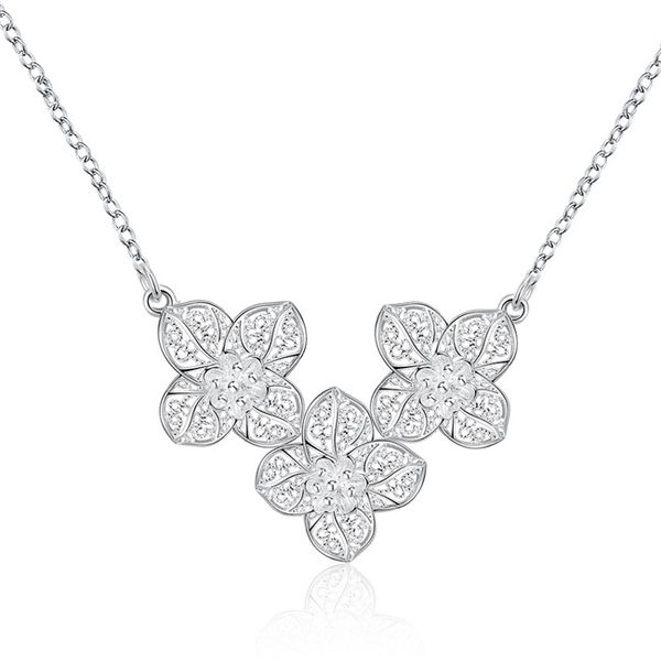 

new arrival three flowers sterling silver plated jewelry necklace for women wn754,nice 925 silver pendant necklaces with chain