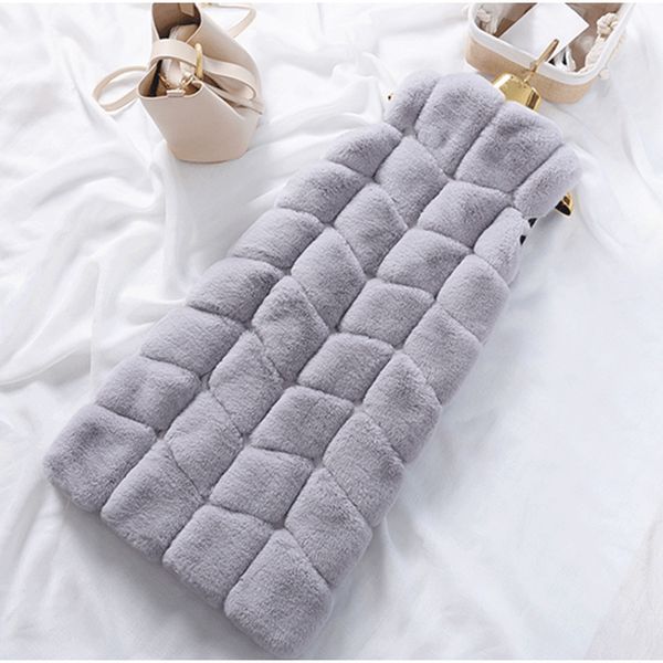 

plush thick warm stitching fur coat fashion vest shoulder faux fur vest female tide, Black