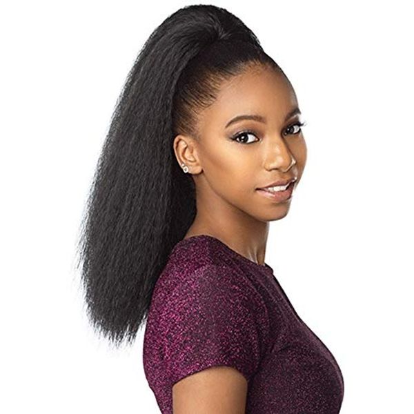 

human hair ponytail hairpieces clip in 20inch yaki straight hair 140g drawstring ponytail hair extension for black women