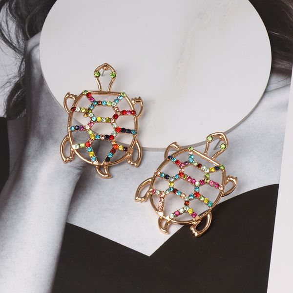 

fashion jewelry vintage colorful rhinstone turtle stud earrings s419, Golden;silver
