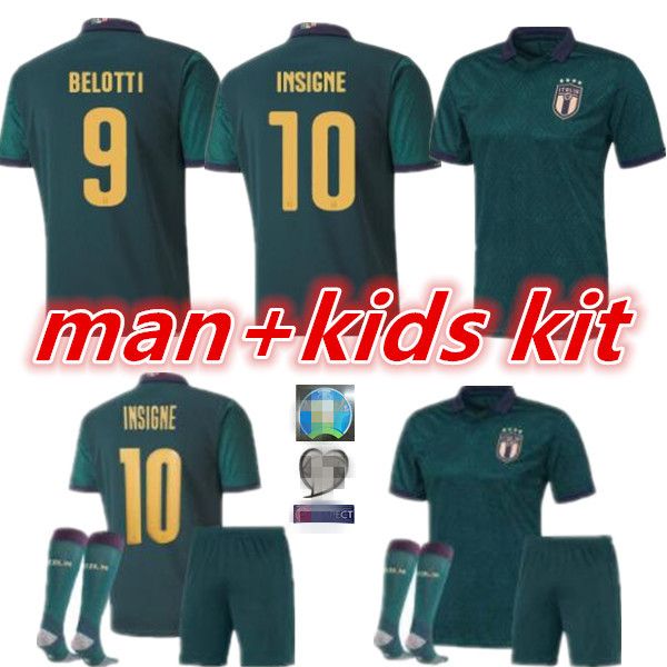 

man + kids 2019 2020 italy european cup soccer jersey 19 20 green away jorginho el shaarawy bonucci insigne bernardeschi football shirts, Black;yellow