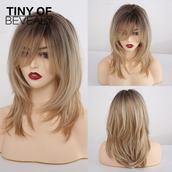 

long wavy synthetic wigs with bangs for women african american cosplay wigs mixed blonde brown natural heat resistant fiber, Black