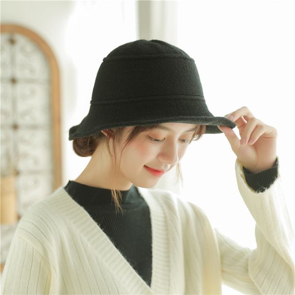 

new joker solid color short eaves fisherman hats woman autumn and winter leisure time literature wool knitting basin cap, Blue;gray
