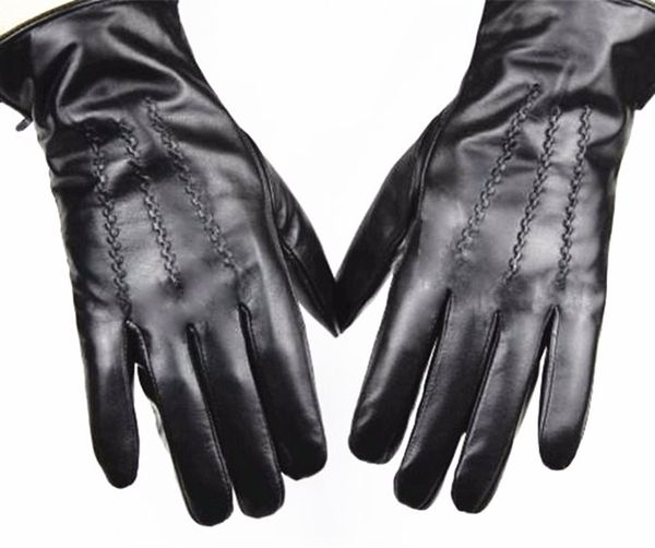 

2019 new leather sheepskin gloves men' straight button style velvet lining autumn and winter warm ing, Blue;gray