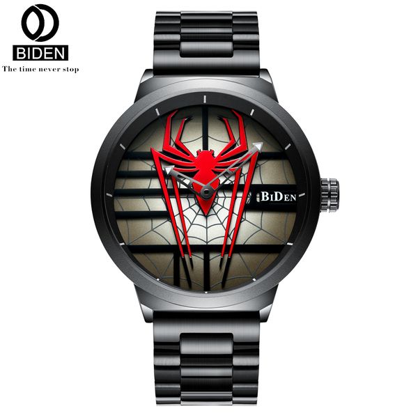 

biden 2019 spider quartz men's watch men creativity watches stainless steel male water resistant wristwatch relogio masculino, Slivery;brown