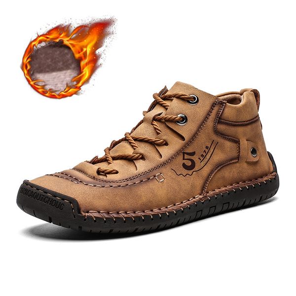 

brand winter men ankle boots quality leather shoes warm men's snow boots winter shoes fur men's big size 38-48, Black