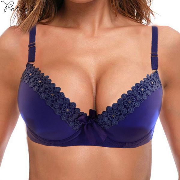 

parifairy push up padded bras for women lace emboridery plus size bra add two cup underwire brassiere 36b 38b 40b 42b, Red;black