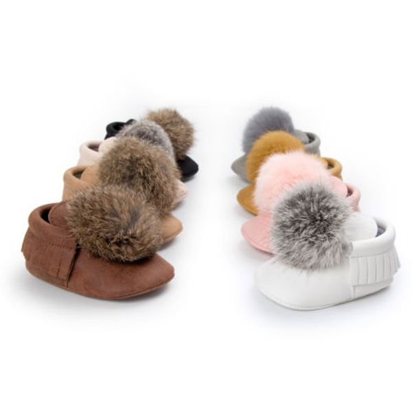 

baby shoes 2020 spring autumn winter cute hair ball crib wool toddler breathable shoes first walker, Black;red