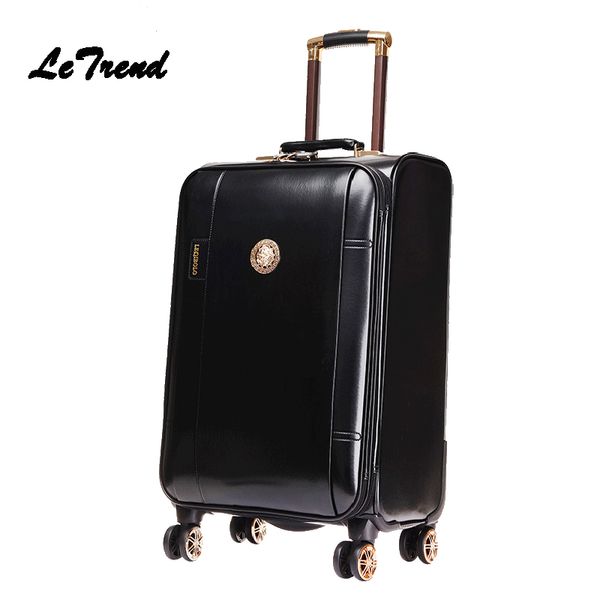 Letrend Business Leather Rolling Luggage Spinner Wheels Suitcases