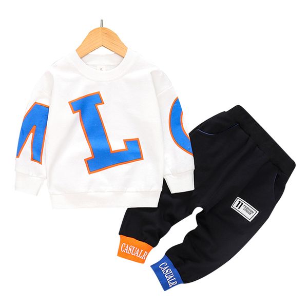 

малыш baby boys одежда наборы дети младенческой письмо топ + брюки 2 шт. наряды детская одежда весна осень мальчики спортивный костюм, White
