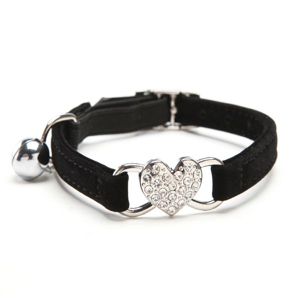 

rhinestones heart cat collar puppies dog safety elastic adjustable charm and bell soft velvet material 5 colors s ing
