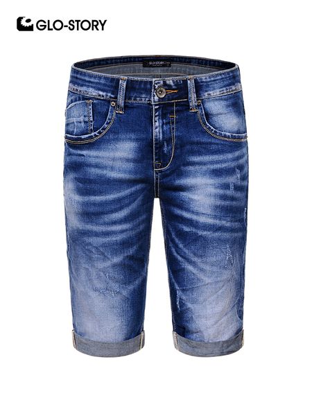 

glo-story brand european high quality men hip hop slim fit skinny jeans classic homme knee length denim shorts mnk-8189, Blue