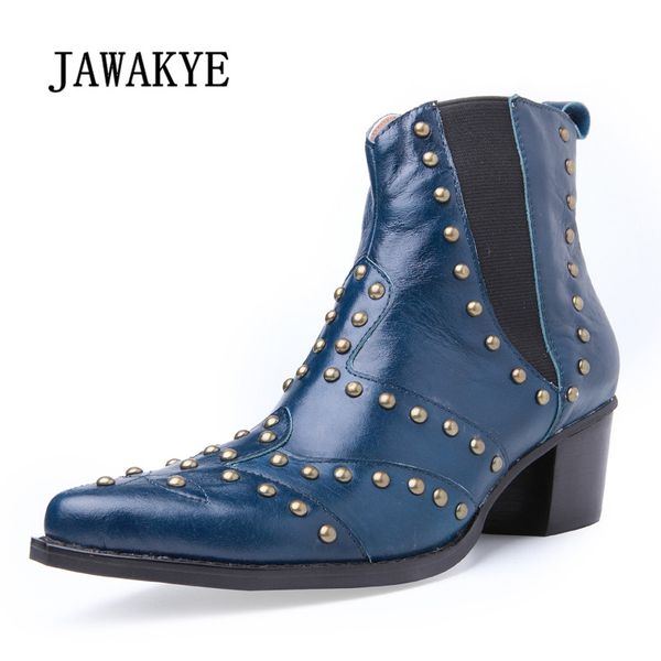 

2019 blue ankle boots woman pointed toe rivet flower decor high heel boots for women, Black