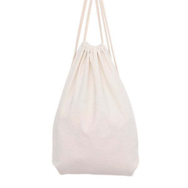 

canvas drawstring tote bag storage backpack solid color gym pe sports sack bags shoulder rucksack for adults children school/tra