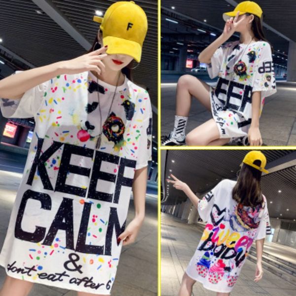 

2020 новое прибытие мода женщин одежда лето с коротким рукавом платья футболки платья высокого качества женская одежда верхняя юбка, Black;gray