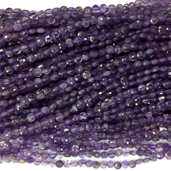 

genuine natural purple amethyst crystal quartz hand cut faceted flat coin small beads necklaces or bracelets 4mm 5mm 6mm 06165, Black