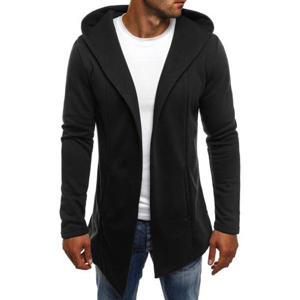 

zogaa men fashion hoodies trench long sleeve hooded italian style streetwear casual slim solid color hooded coat mens hoodies, Black