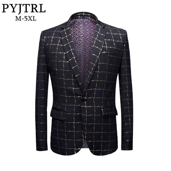 

pyjtrl brand new men fashion gold plaid blazer masculino slim fit design plus size male casual suits jacket veste homme costume, White;black