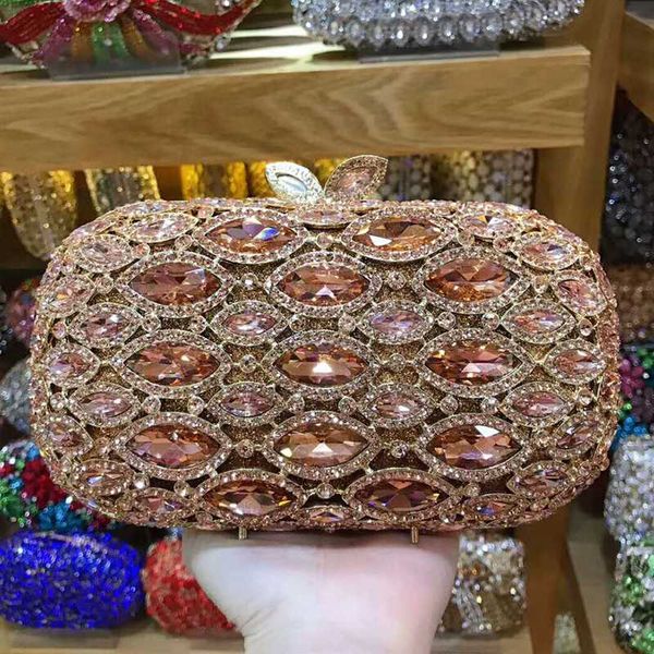 

золото металл шампанского gemstone сцепление сумка женская на плече женщин цепи сумки дамы пром мини-сумка