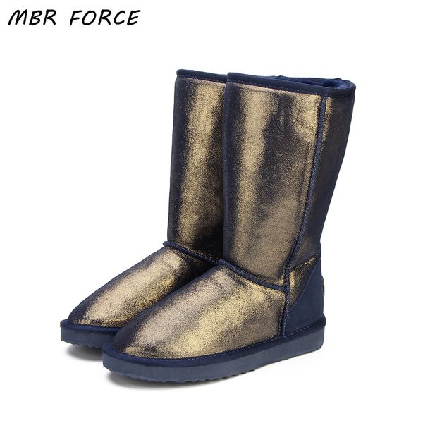 

mbr force лучшие качества из натуральной кожи снега сапоги для женщин водонепроницаемого высоких зимних сапог теплых женщин длинного черных, Black