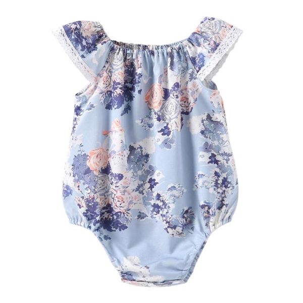 

baby girls newborn one-pieces floral print rompers 2020 new, Blue