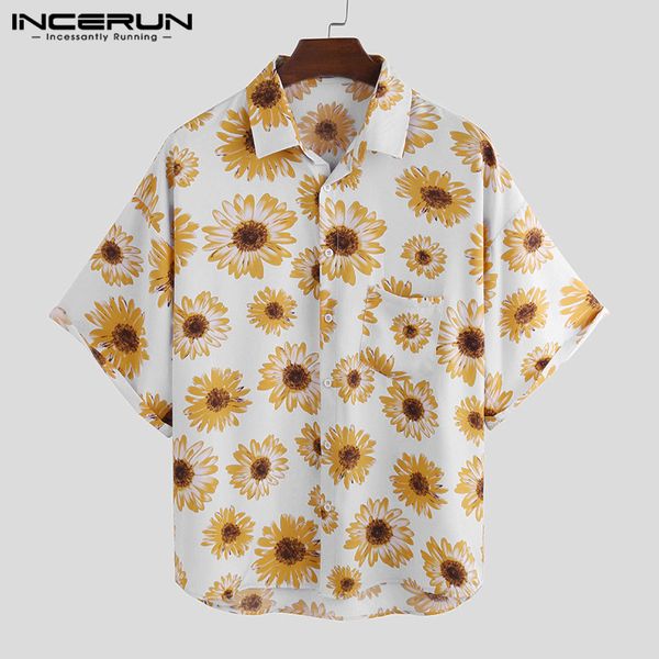 

summer flower print hawaiian shirt men short sleeve breathable lapel 2020 shirts brand vacation streetwear beach camisa incerun, White;black