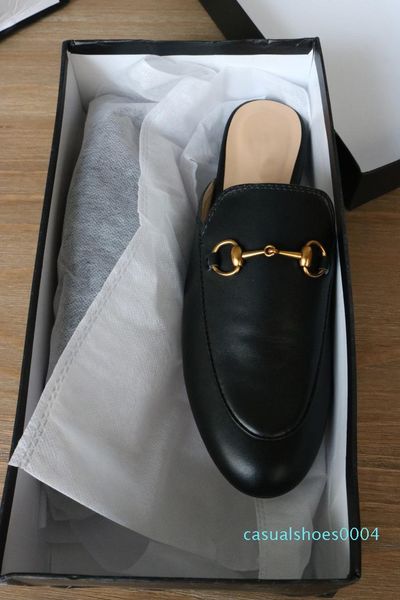 

designer slippers women genuine leather mules flat mules shoes metal chain casual shoes loafers fashion outdoor slippers ladies ay20, Black