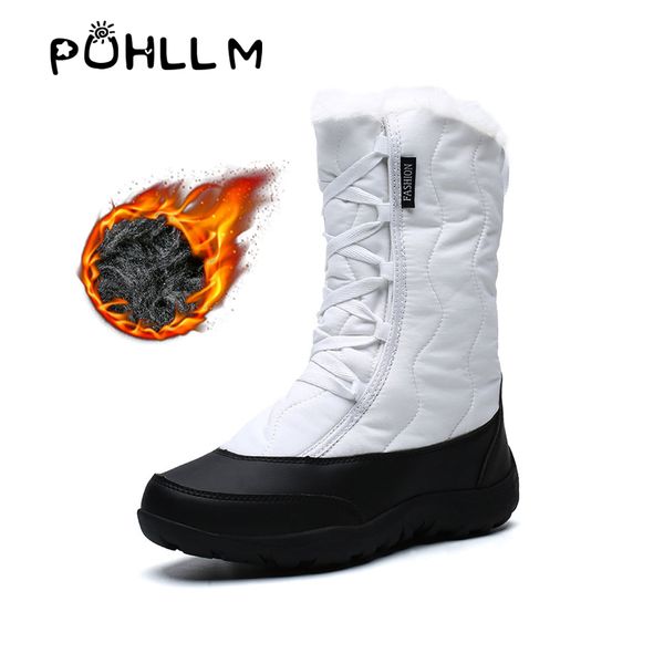 

puhllm winter snow boots shoes women 5 color high long tube plus velvet cotton women's shoes boots snow boot warm ladies f93, Black