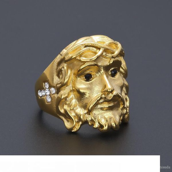 

24k позолоченный cz 3d крест христа иисуса кусок кольца мужская мода коренастый палец bling хип-хоп кольцо размер 8-11, Golden;silver