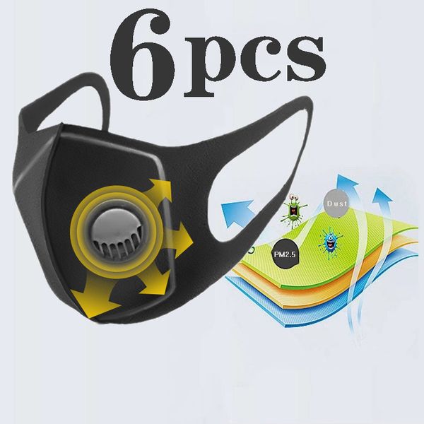 

6pcs/lot black breathable valve mask filter 3d mouth cover anti-dust earloop anti-dust flu safe pm2.5 protective mask
