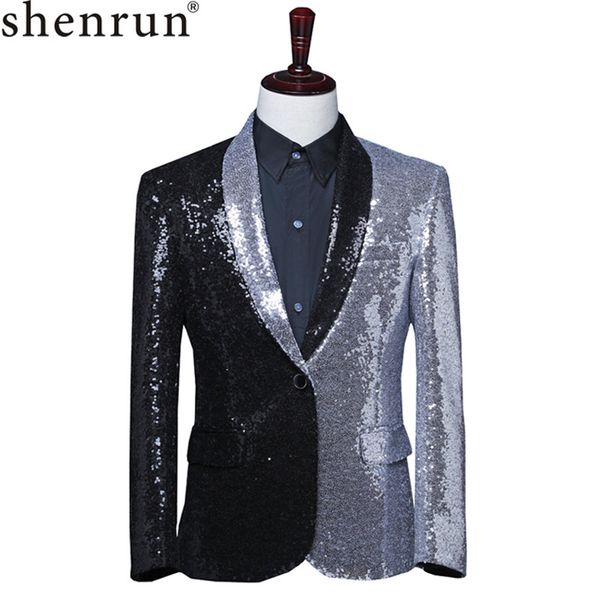 

shenrun men black silver sequins suit jacket shawl lapel fashion casual blazers host singer stage costumes dancer groom jackets, White;black