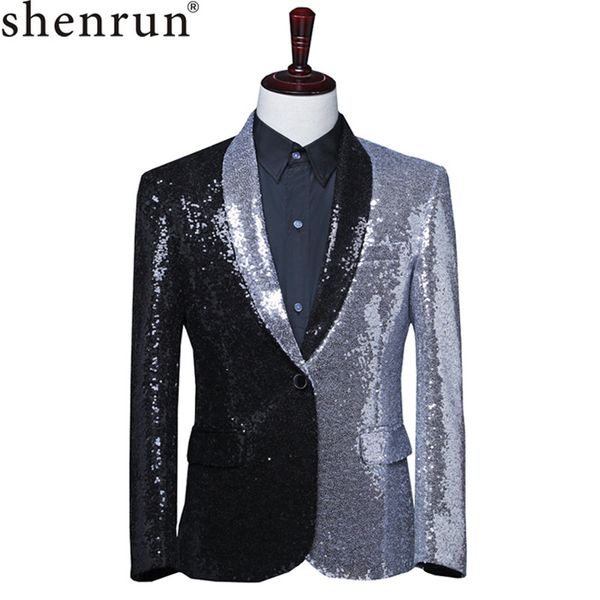 

shenrun men black silver sequins suit jacket shawl lapel fashion casual blazers host singer stage costumes dancer groom jackets, White;black