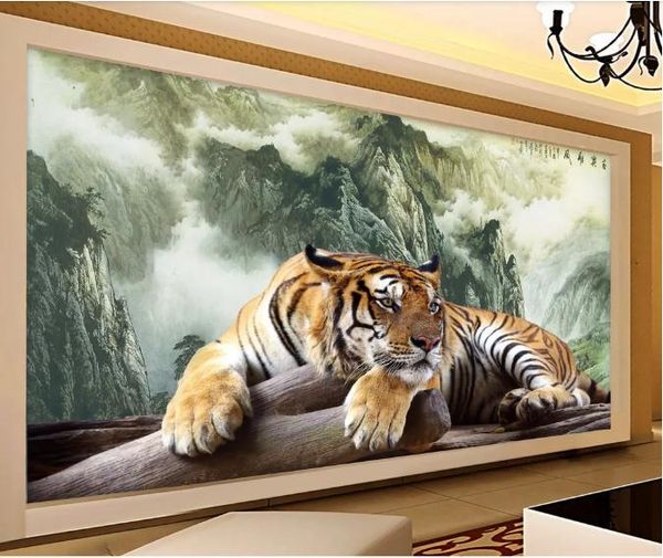 Benutzerdefinierte 3D-Fototapete, abstrakte Tinte, Landschaft, Tiger, Tiger, König, Domineeri, Hintergrund, Wandgemälde, Wohnzimmer, Sofa, TV-Hintergrund