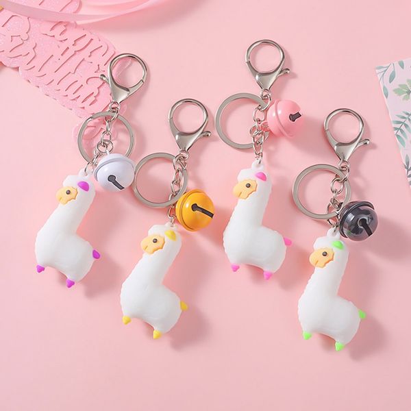 

1 pc alpaca keychain soft glue alpaca bell pendant key ring chain pvc car bag accessories decoration fashion jewelry dropship, Silver