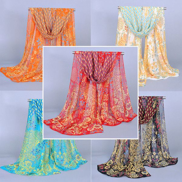 

2019 boho women ladies chiffon floral scarf feather soft wrap long shawl new, Blue;gray
