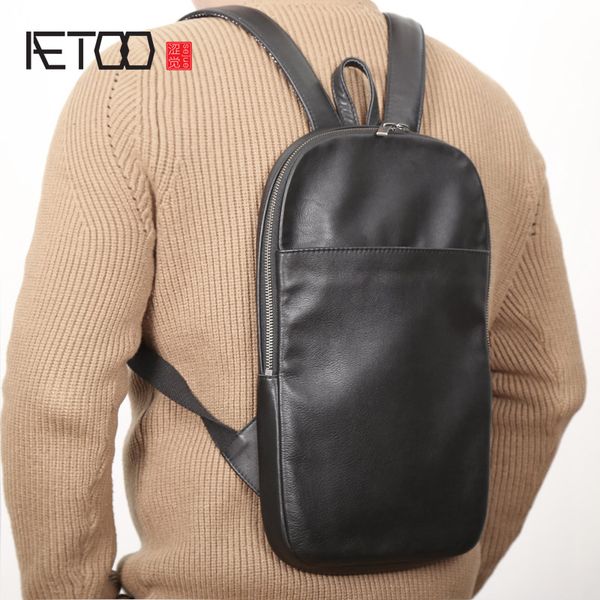 

aetoo handmade leather casual small backpack, head leather travel bag, men's and women's backpack