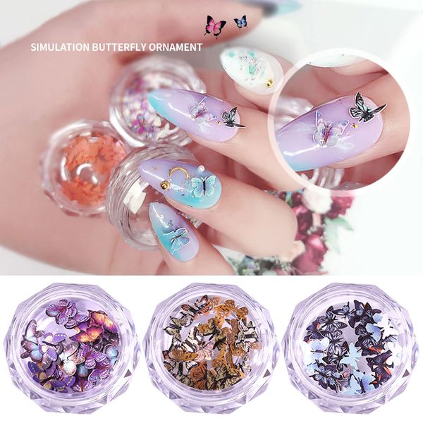 

butterfly nail art glitter sequins nail acrylic sparkle glitter sheets tips for art decoration 50pcs/pot, Silver;gold
