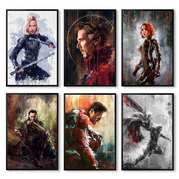 

wall art poster print canvas painting wall pictures for home decor marvel movie superhero deadpool iron spider man loki