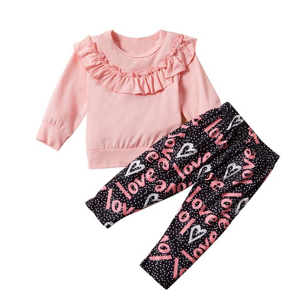 

toddler girl fall outfits baby kids girls solid ruched ruffles letter pants trousers set roupas de menina conjuntos #y3, White