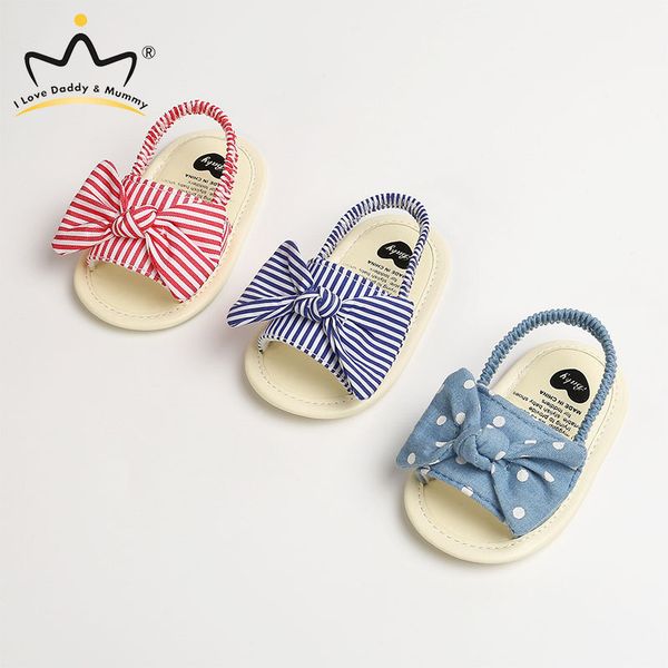 

2020 new baby sandals cute striped dot print big bows summer baby girl shoes anti-slip newborn toddler shoes first walkers, Black;red