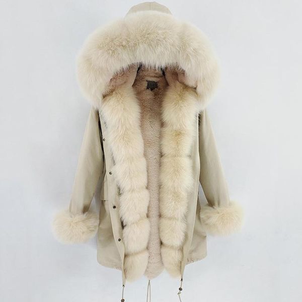 

2019 new winter women real fur coat long parka natural fur collar detachable hooded thick warm street wear parkas, Black