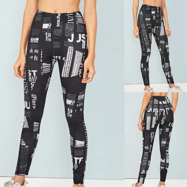 

2019 new style women fashion casual letter print workout leggings fitness sports running yoga athletic pants z816, Black