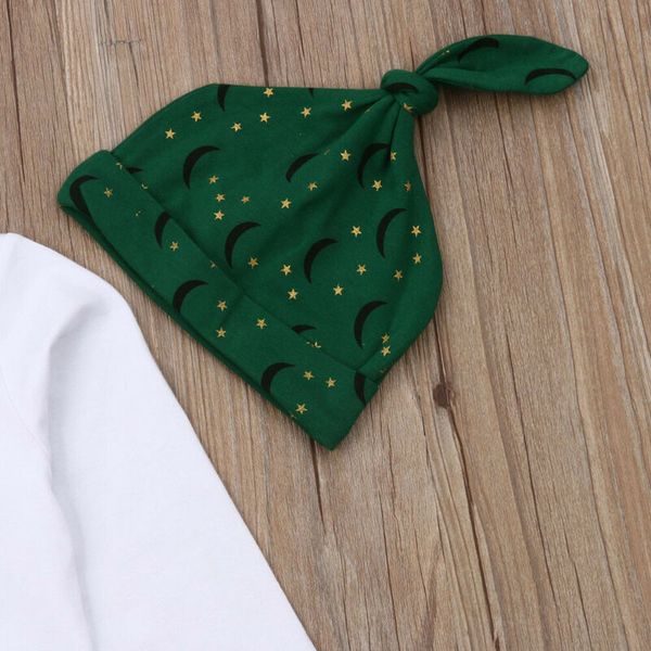 

newborn infant boys girl outfits clothes sets long sleeve romper print pants leggings set hats 3pcs, White
