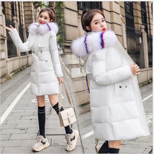 

2019 new students big fur collar cotton women parka winter slim mid-long fashion parka warm thick wadded winter jacket women z43, Tan;black